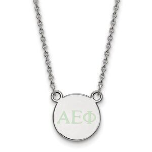 Sterling Silver Alpha Epsilon Phi XS Lt Green Enamel Greek Necklace